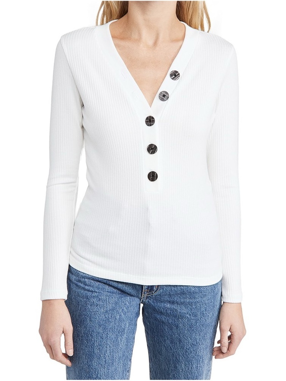 ASKK NY Long Sleeve Rib White Tee Small Minimalist Clean Girl Top